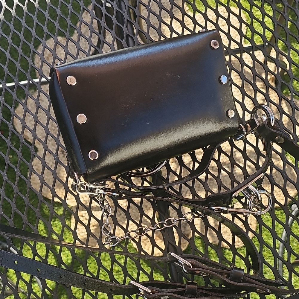 Zana Bayne Black Leather Crossbody Bag with Cuff Bracelet - Picture 7 of 12